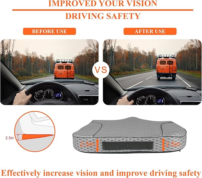 kingphenix Premium Car Seat Cushion, Memory Foam Driver Seat Cushion to Improve Driving View- Coccyx & Lower Back Pain Relief - Seat Cushion for Car, Truck, Office Chair (4D Mesh Gray)