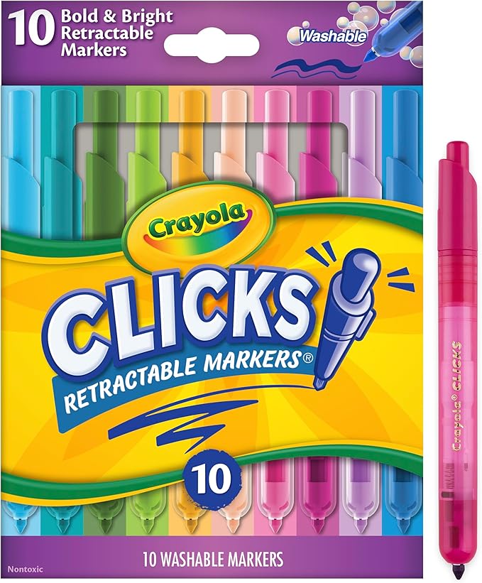 Crayola Clicks Retractable Markers (10ct), Washable Markers for Kids, Click Markers, School Supplies for Kids, Gifts, Ages 5+
