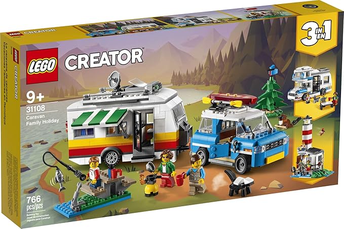 LEGO Creator 3in1 Caravan Family Holiday 31108 Vacation Toy Building Kit for Kids Who Love Creative Play and Camping Adventure Playsets with Cute Animal Figures (766 Pieces)
