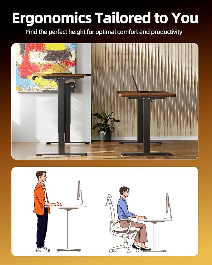 TIQLAB Electric Standing Desk, Adjustable Height Stand up Desk, 55 * 24 Inches Sit Stand Home Office Table with Splice Board, Black Walnut