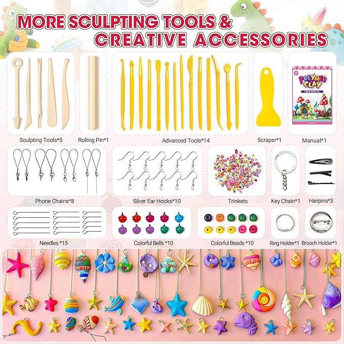 139 PCS Polymer Clay Kit with Sculpting Tools and Accessories, 58 Colors Non-Toxic Modeling Clay for Kids, DIY Oven Bake Clay, Arts and Crafts Gift Set for Kids Adults and Beginners