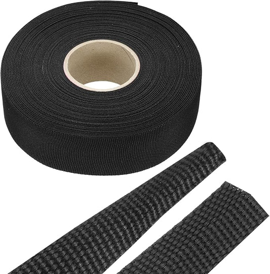 MECCANIXITY Braided Cable Sleeves Heat Shrinkable Fabric Sleeving, 1 1/4" 60ft Black 2:1 Ratio Heat Shrinkable Cord Protector for Harness Cable, Network Cable Protection, Cable Management