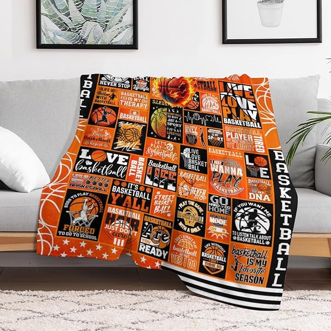 Basketball Throw Blanket - Soft Flannel Sports Basketball Blankets for Teens Adults Women Men Basketball Lovers - Warm Basketball Throw Blankets for All Season Lap, Chair, Sofa, Couch, Bed - 80"x60"