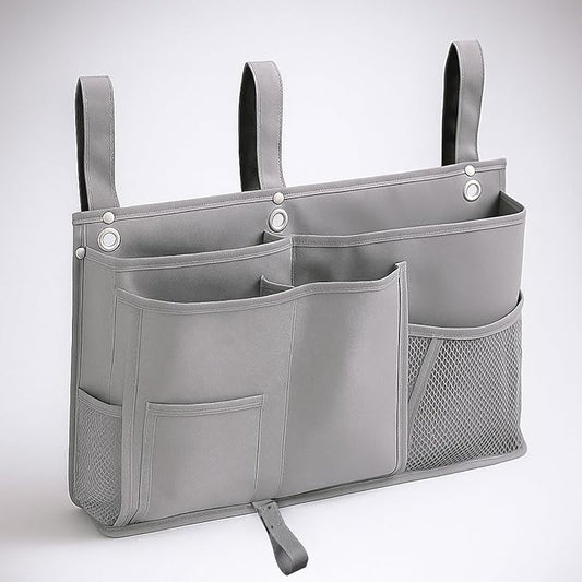 Bedside Organizer, Durable Bunk Bed Caddy, Multi-Pocket Hanging Storage Bag for College Dorm, Home, Hospital and Baby Stroller, Easy Installation, Metal Rivets Added, Oxford Fabric(Gray)