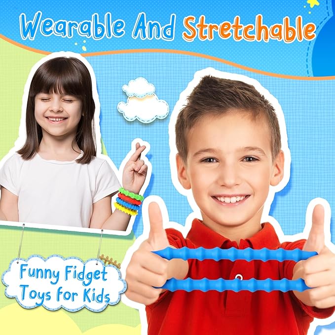 Fidget Toys Sensory Texture Bracelet: 4 Pack Stretchy Tactile Toy for Kids Adults, Classroom Quiet Calm Down Item for Special Needs Autistic Children, ADHD Calming Anxiety Stress Relief for Toddler
