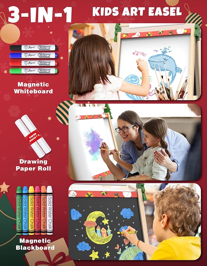 Joyooss Art Easel for Kids Easel for Toddlers, Christmas Gifts for Kids Adjustable Standing Wooden Toddler Easels Kids Dry Erase Board, Art Easel for Kids Age 2-4 4-8 9-12 Drawing Easels Girl Toys