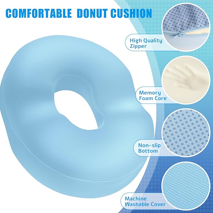 BlissTrends Donut Pillow Seat Cushion, Chair Cushions for Postpartum Pregnancy & Hemorrhoids, Tailbone Pain Relief Cushion, Memory Foam Lifting Cushions for Office&Home Chairs (Light Blue, XX-Large)