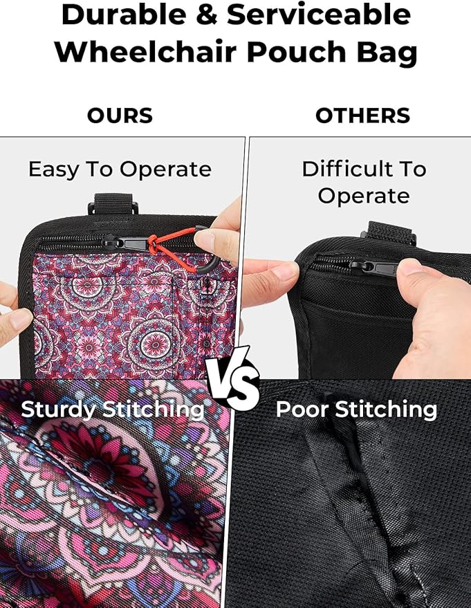 JOYTUTUS Walker Side Bag, Wheelchair Armrest Storage Pouch with Cup Holder, Wheelchair Accessories for Seniors, Walker Bag Cup Holder for Walker, Rollator, Electric Scooter or Wheelchair Red