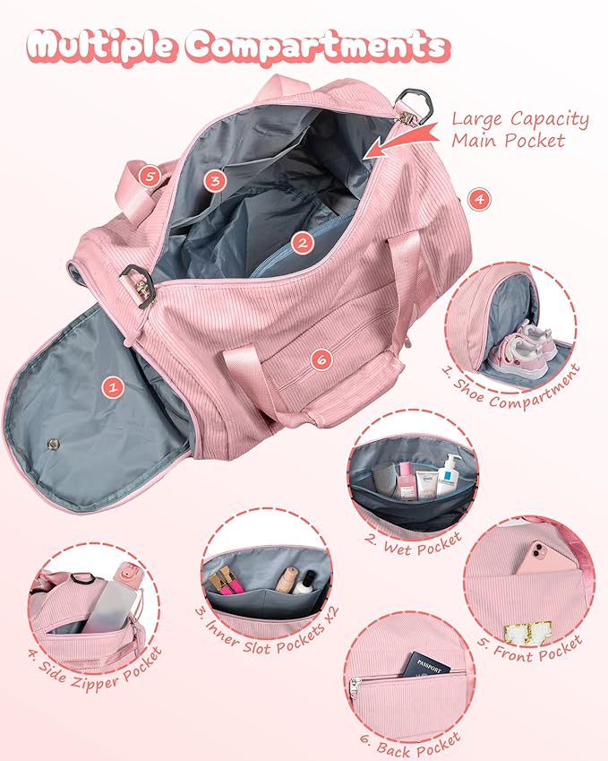 Gift for 3 4 5 6 7 8 Year Old Girl, Girls Gym Bag, Kids Personalized Dance Bags with Shoe Compartment, Customized Travel Duffle with Toiletry Bag, Birthday Gift for Sister (Letter Y)