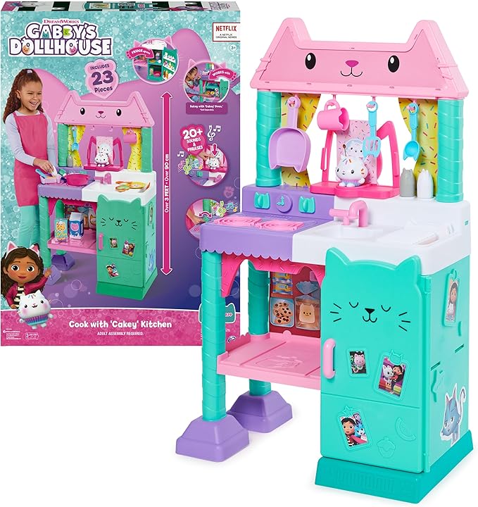 Gabby’s Dollhouse, Cakey Kitchen Set for Kids with Play Kitchen Accessories, Play Food, Sounds, Music and Kids Toys for Girls and Boys Ages 3 and up