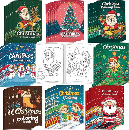 Enxhz 48 Pack Christmas Coloring Books Party Favors for Kids Girls Boys, Bulk Xmas Holiday Coloring Books, Xmas Stockings Goodie Bags Stuffer Filler Fun Holiday Party Supplies - A