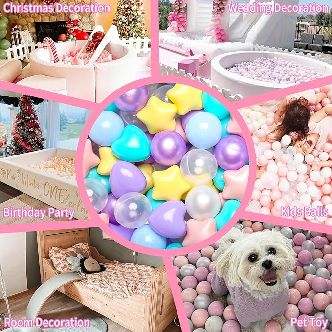 GOGOSO Shape Ball Pits Balls, Star Heart Plastic Play Balls for Toddlers Kids Children, DIY Giant Friendship Bracelet Banner
