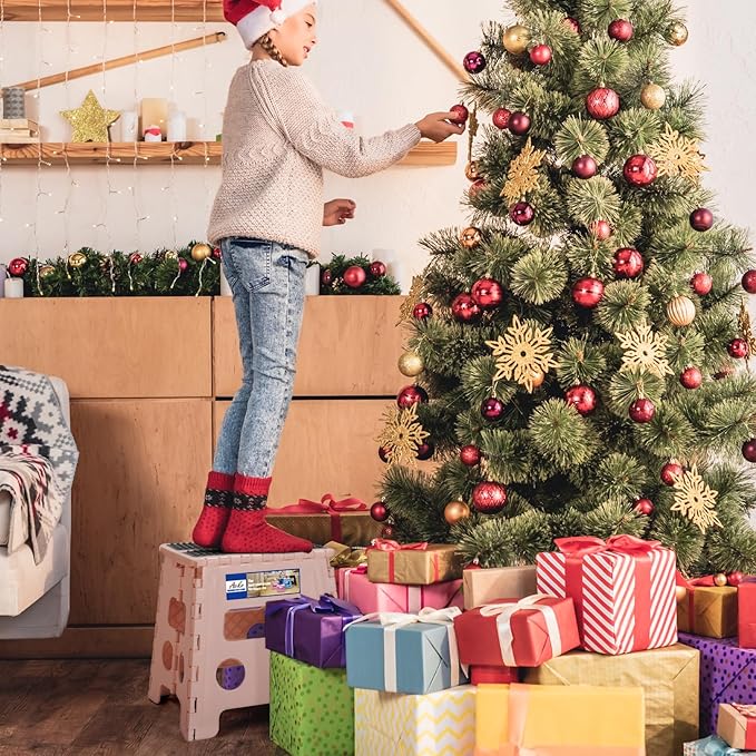 ACKO 10pack Folding Step Stool 13 Inch Stool Heavy Duty Plastic Foldable Step Stools for Kids, Stepping Stool with Handle, Folding Stool Suitable for Kitchen Hold Up to 300 LB (Sakura Pink)