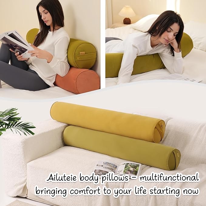 Body Pillow for Adults – Long Bolster Pillow for Bed, Round Cuddle Pillow, Full Support for Side Sleepers,39 x 7.87 Inches,Golden Yellow