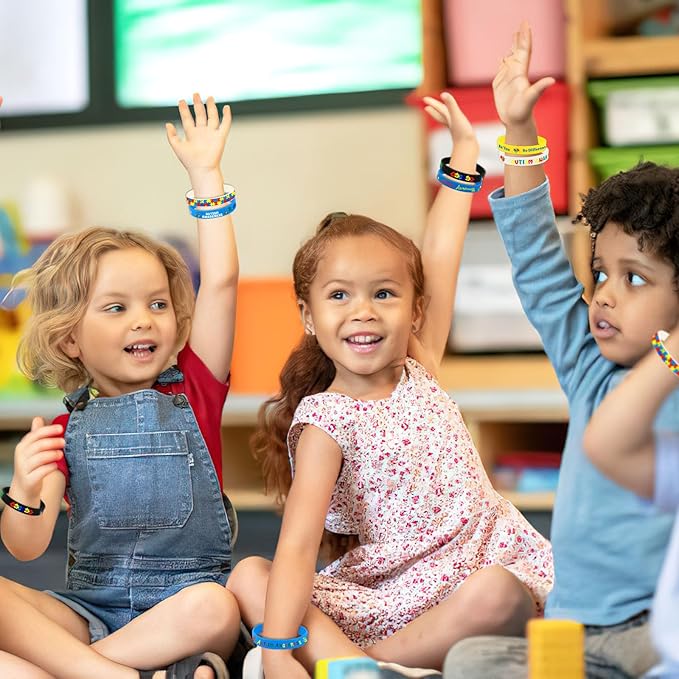 JUNEBRUSHS 42pcs Autism Awareness Silicone Bracelets Colorful Puzzle Pieces Inspirational Rubber Wristbands Accessories for Kids Adults Autism Awareness Party Decorations Gift Supplies (7 Designs)