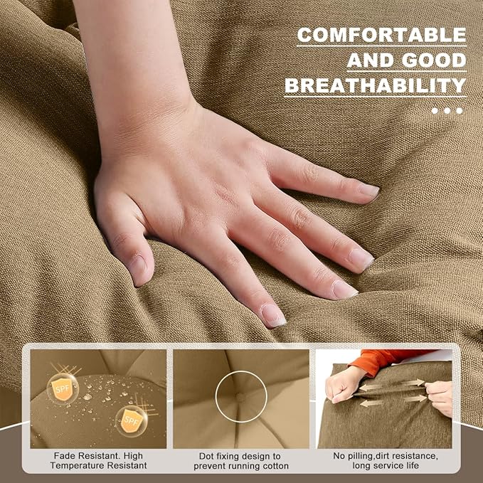 Bench Cushion 36 inches,Indoor/Outdoor Non-Slip Tufted Cushions, Premium Waterproof Linen, Soft Piano Sofa Cushions, Entryway Storage, Bay Window, High-Density Memory Foam(Coffee-36x14x4in)