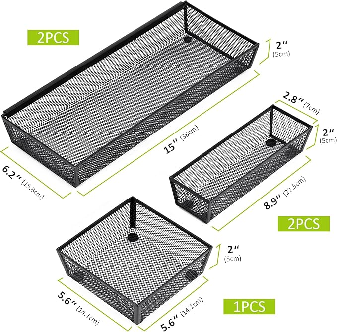 Neudeco Silverware Drawer Organizer,Utensil Organizer for Kitchen Drawer Organizer for Large Utensils with Interlocking Arm, Silverware Storage Cutlery Tray for Knives Fork Spoon (Pack 5, Black)