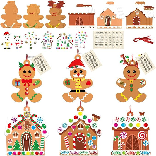 36 Sets Christmas DIY Art Craft Kits Gingerbread Men and House Ornament Art Sets Winter Christmas Stickers Arts and Crafts Bulk for Kids Winter Holiday Xmas Classroom Activities Games Party Decoration
