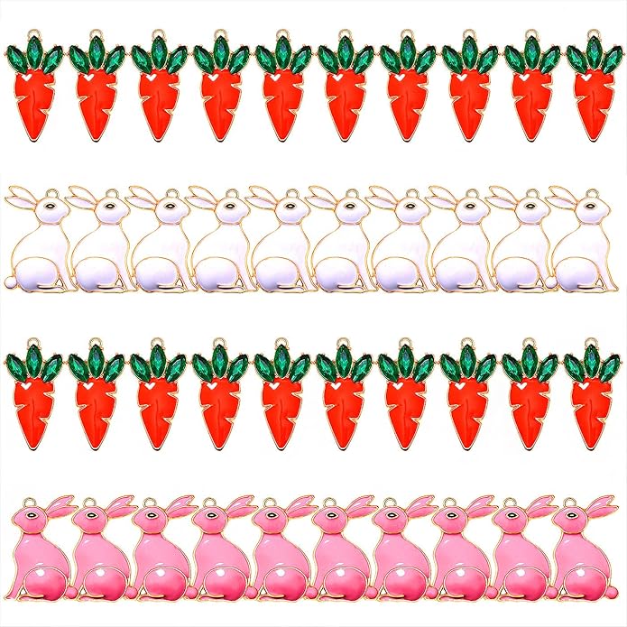 40PCS Easter Charms Enamel Bunny Carrot Egg Pendant Charms for Jewelry Making Cute Meatl Animal Rabbit Charms for Necklace Bracelet Earring Making DIY Crafts