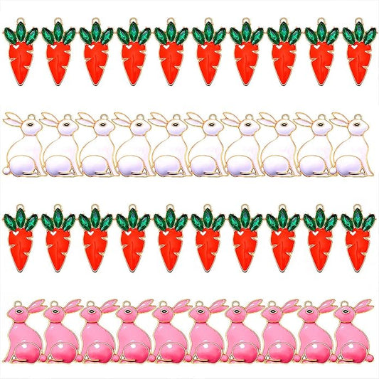 40PCS Easter Charms Enamel Bunny Carrot Egg Pendant Charms for Jewelry Making Cute Meatl Animal Rabbit Charms for Necklace Bracelet Earring Making DIY Crafts