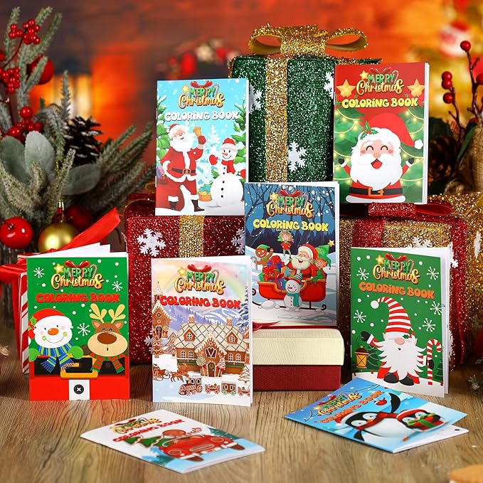 Cholemy 56 Pcs Christmas Coloring Books for Kids Party Favors Mini Christmas Coloring Books Bulk DIY Art Winter Small Coloring Books Xmas Stockings Goodie Bags Stuffers Party Supplies(Classic Style)