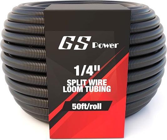 GS Power 1/4 Inch x 50ft Split Wire Loom Tubing, Split Cable Sleeve Cord Protector for Industrial Electrical Wires, Automotive Wire Cover Flexible, High Temperature Cable Conduit, Wrap