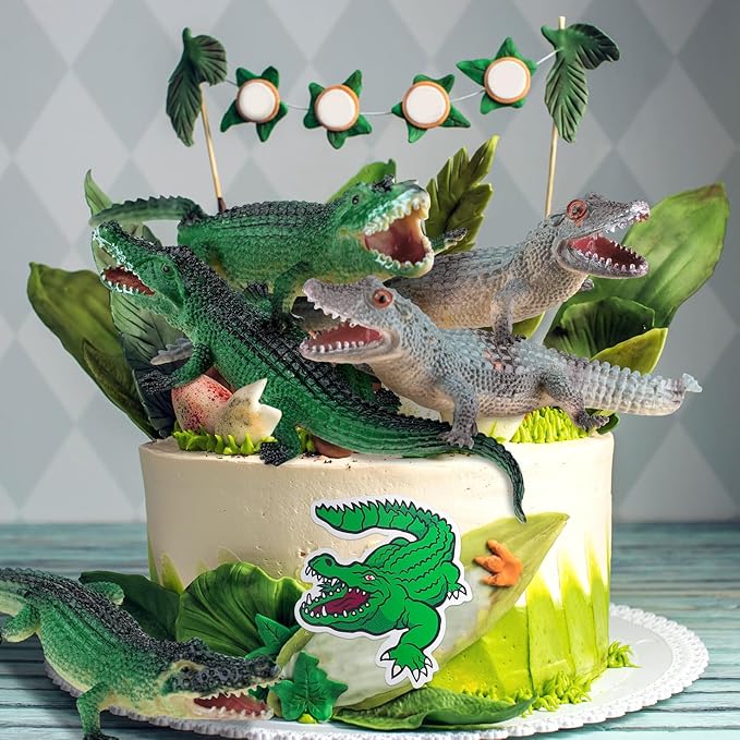 Leyndo 122 Pcs Crocodile Party Favors Gift Set Reptile Party Supplies Crocodile Birthday Party Supplies Reptile Party Favors Crocodile Silicone Wristbands Stickers Toy Bag for Reptile Party Supplies