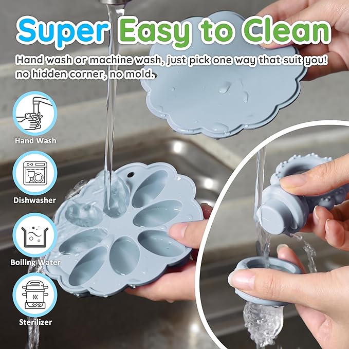 Baby Fruit Food Feeder & Mini Popsicle Ice Tray Set, BPA Free Silicone Baby Feeder for Safe Solid Food Feeding, Breastmilk Popsicle Molds for Cooling Relief, 4 Month+ (Spring)