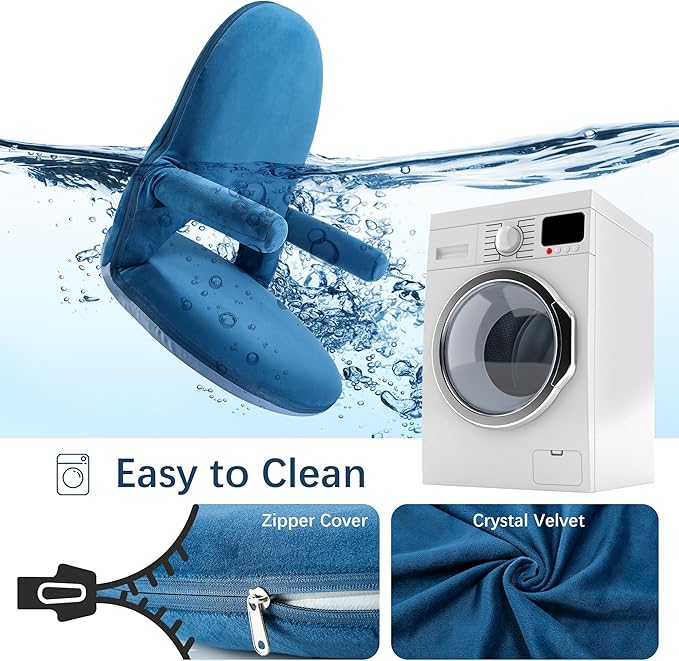 Nnewvante Floor Folding Chair Armrest, 42 Position Back Support Adjustable Floor Seat Washable Stackable Cushion for Class Meditation Playing Adults Kids,Ctystal Velvet Navy Blue