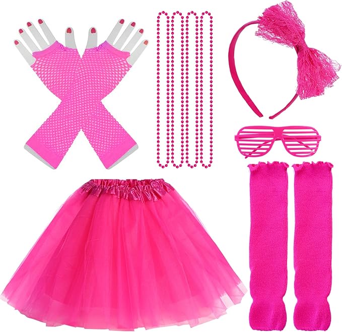Kids 6 in 1 Costume Accessories 1970s 1980s Fancy Outfits and Dress for Cosplay Party Theme Party for Girl