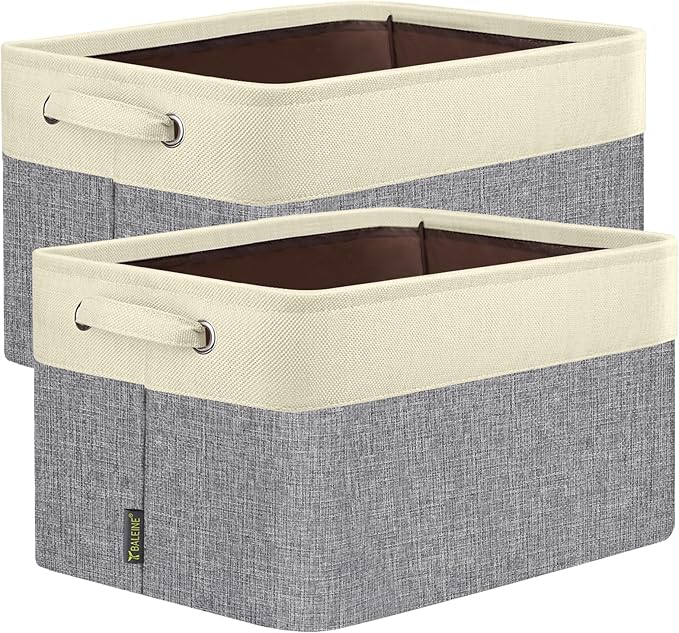 BALEINE 2 Pack Fabric Storage Bins for Shelves, Linen Storage Baskets for Organizing, Decorative Closet Bins for Clothes, Home (Grey, 14''x10''x8.5'')