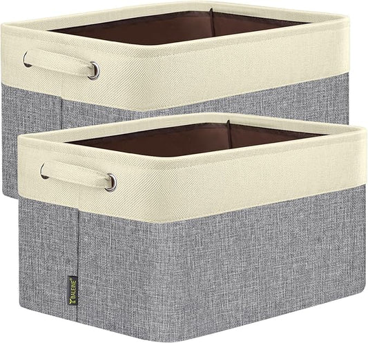 BALEINE 2 Pack Fabric Storage Bins for Shelves, Linen Storage Baskets for Organizing, Decorative Closet Bins for Clothes, Home (Grey, 14''x10''x8.5'')
