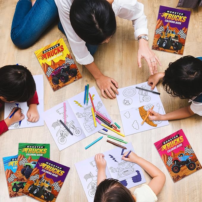 Honoson 24 Pcs Kids Coloring Books Animals Truck Coloring Books Bulk Jungle Animals Party Favors Mini DIY Art Drawing Book for Birthday Gifts Classroom Jungle Party Supplies (Truck Style)