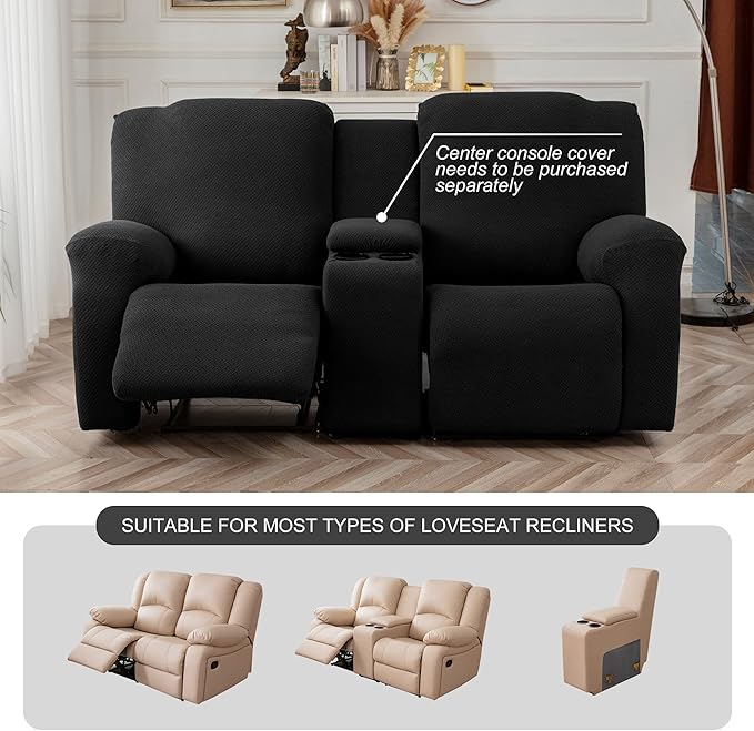 Genina Recliner Loveseat Cover Stretch Couch Covers Sofa slipcover for 2 Seat Reclining Couch Thick Jacquard Furniture Protector (Black)