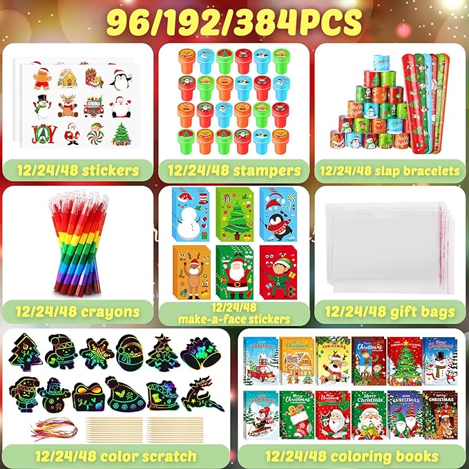 BenLouis Christmas Party Favors for Kids Christmas Classroom Gifts Prize Stockings Filler Coloring Books Bulk for Students Crafts Xmas Holiday School Goodie Bag Stuffer（24Set Christmas）
