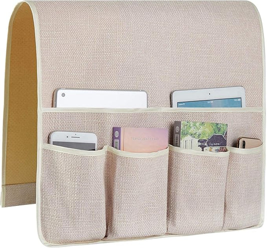 FLYILY Sofa Armrest Organizer Non-Slip Arm Chair Hanging Caddy Remote Control Holder for Magazine, Phone, Books, Glasses(Beige,19in)