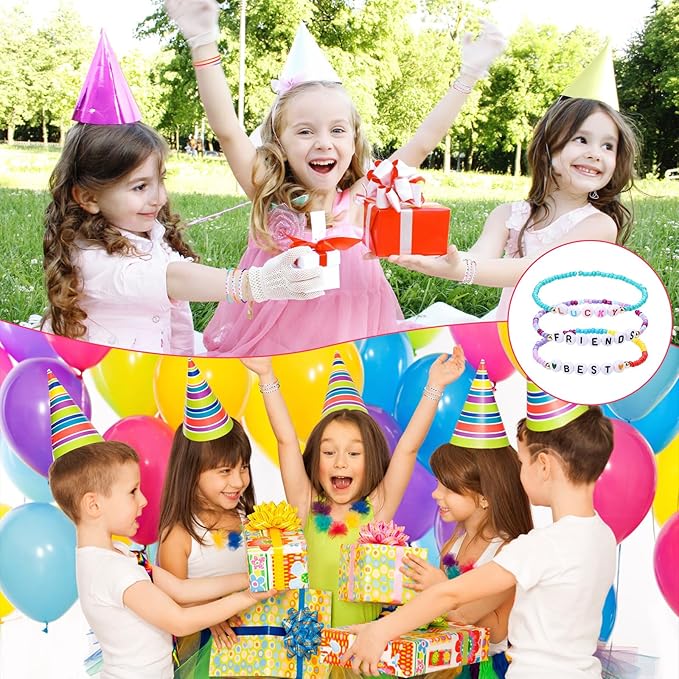 64 Pcs Kids Friendship Beaded Bracelets for Girls Jewelry Letter Beads Bracelets Bulk Colorful Cute Stretchy Rainbow Princess Dress up Gifts(Lovely)