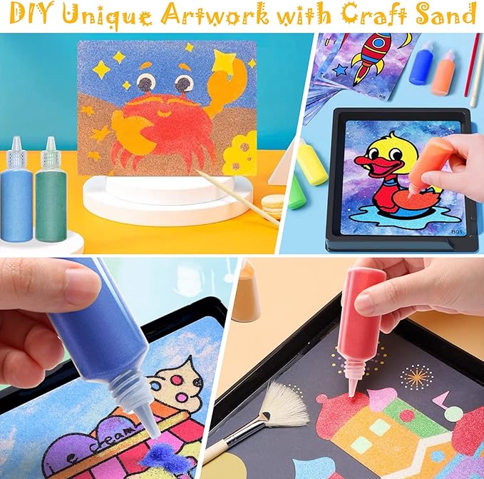 24 Pcs Art Sand, Assorted Colors Craft Sand Kit 1.25oz Bottles Sand Arts and Crafts Kit DIY Sand Painting Vase Glass Sand Scenic Sand Wedding Sand for Decorations Party Favors