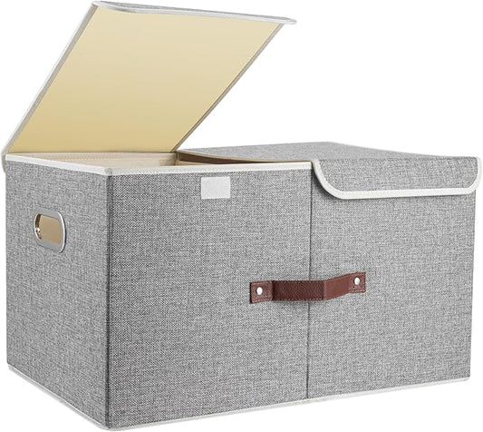 TYEERS Extra Large Collapsible Storage Bins with Lids and Compartments, Washable, Fabric Storage Boxes, 21.7x13x11.8 inches, 1 Pack, Gray