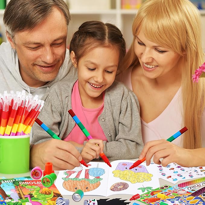 BenLouis 96Pcs Kids Party Favors Mini Coloring Books Crayon Slap Bracelets Stickers Set Bulk for Kids 4-8-12 Classroom Birthday Gifts Goodie Bags Pinata Stuffers School Rewards Crafts Supplies