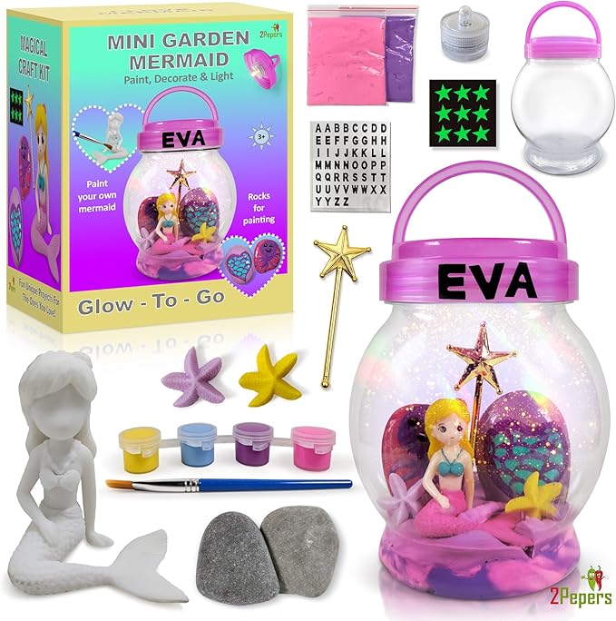 Light Up Mermaid Night Light Arts and Crafts for Kids, Mermaid Gifts for Girls Ages 3 4 5 6 7 8 Years Old, DIY Kids Crafts Terrarium Kit, Mermaid Toy Girls Crafts, Stocking Stuffers for Kids