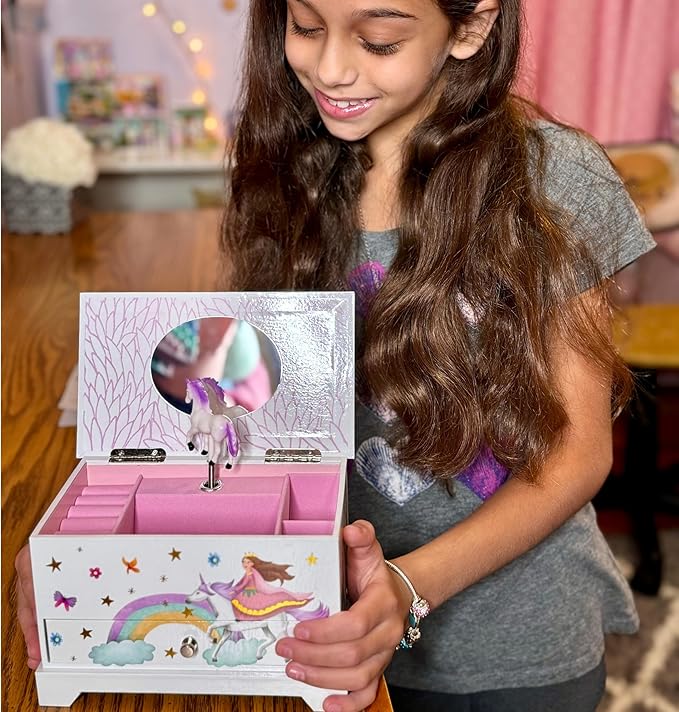 ABI + OLIE Kids Jewelry Box for Girls, Little Girls Jewelry Box, Musical Jewelry Box for Girls 8-12 - Music Boxes for Girls - Princess Castle Unicorn Theme