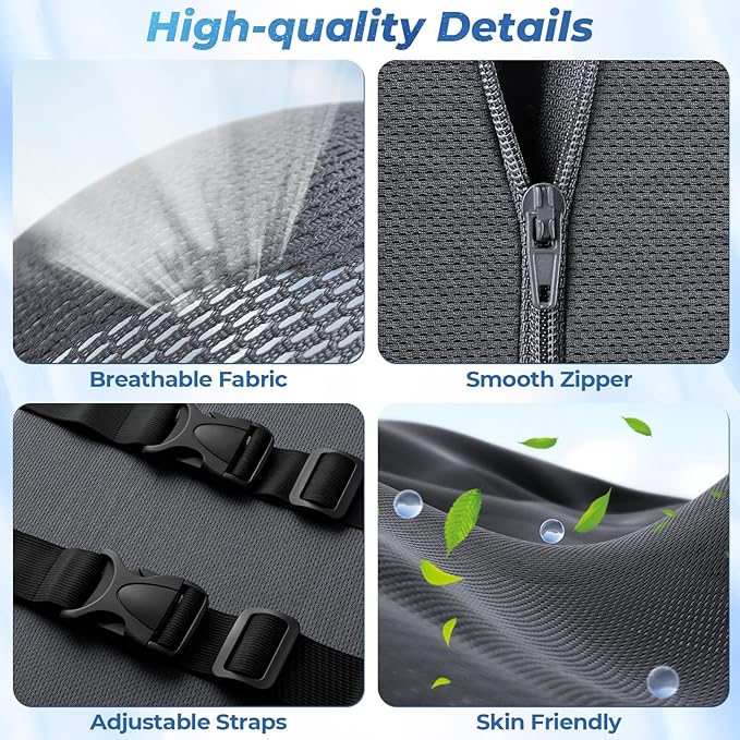 Lumbar Support Pillow for Office Chair Back Support - Memory Foam Lumbar Pillow for Car or Gaming Chair, Ergonomic Back Cushion with Adjustable Strap for Long-Hour Sitting (Grey,X-Large)