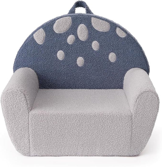 Blissful Diary Toddler Chair Comfy, Foam Kids Chair with Soft Teddy Plush, Toddler Reading Chair with Cute Mushroom Designs- Blue
