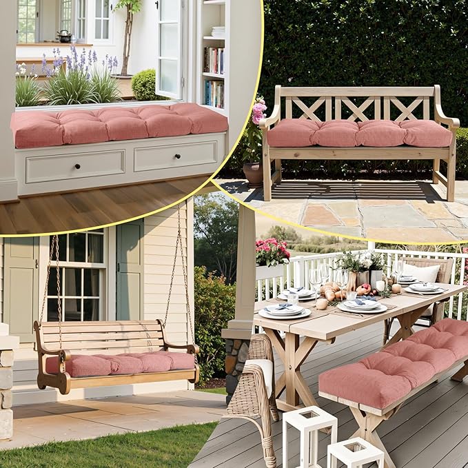 Waterproof Bench Cushion 36 Inch - Oliven Fabric, High-Density Foam, Non-Slip Bottom, Soft Durable Outdoor Tufted Long Seat Cushion for Window Garden Furniture (Red, 36x14x4 Inch)