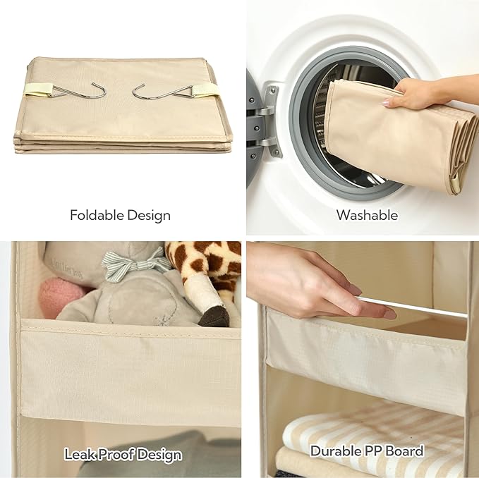 GRANNY SAYS 3-Shelf Hanging Closet Organizer, Khaki Closet Storage Hanging Shelves