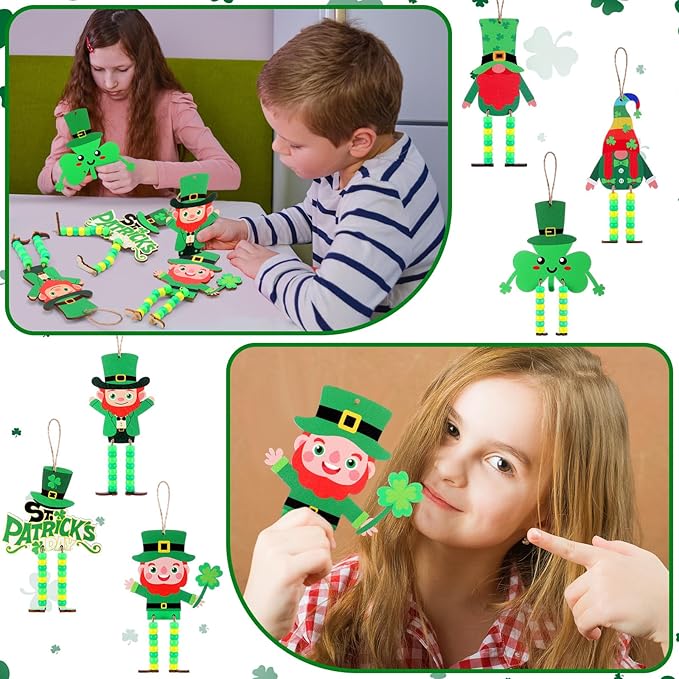 24 Sets Easter Sign Craft Kits Easter Day Crafts with Beads Bunny Egg Chicks Easter Baskets Wood Ornament Easter DIY Craft Art Kit for Holiday Party Favors Activities Decor