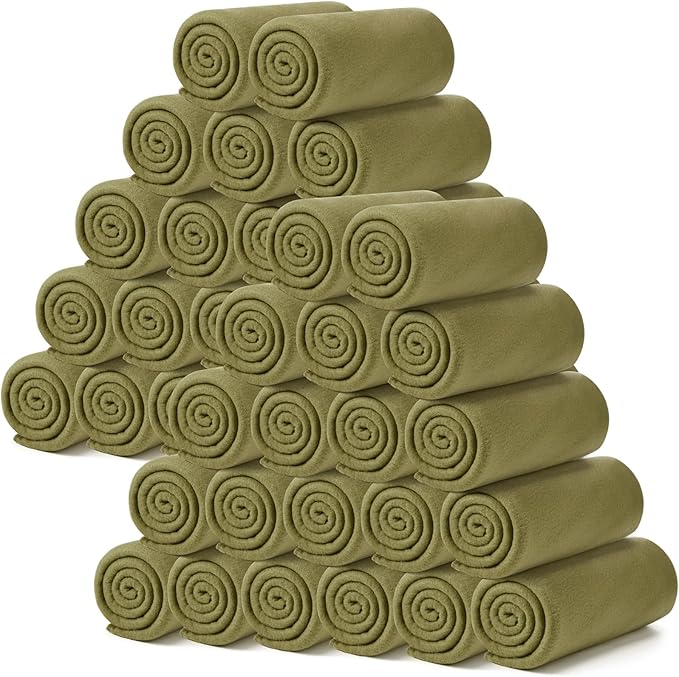 Kinlop Fleece Blanket Bulk 60 x 50 Inch Soft Lightweight Fleece Cozy Blanket Warm Throw Plush Pet Throw for Bed Couch Sofa Home Office Wedding Gifts Travel Camping(Olive Green,40 Packs)