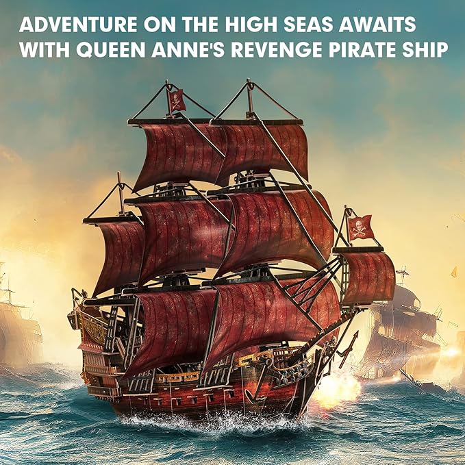 CubicFun 3D Puzzles for Adults Kids, Red Queen Anne's Revenge 391 Pcs, Home Decor Cool Pirate Ship Arts & Crafts for Adults Puzzles Model Kits, Birthday Gifts for Women Men Puzzles for Adults