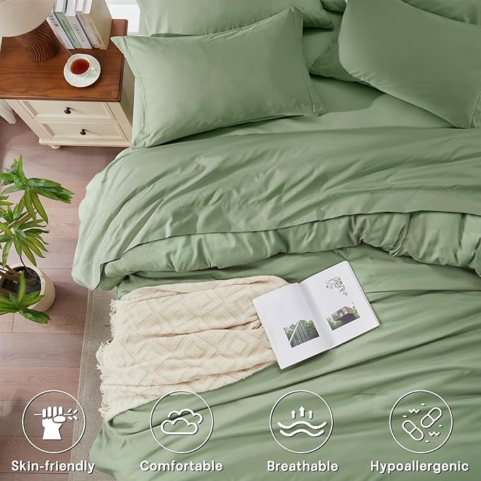 Anluoer Sage Green California King Comforter Set 7 Pieces, Bed in a Bag with Sheets, All Season Bedding Sets with 1 Comforter, 2 Pillow Shams, 2 Pillowcases, 1 Flat Sheet, 1 Fitted Sheet